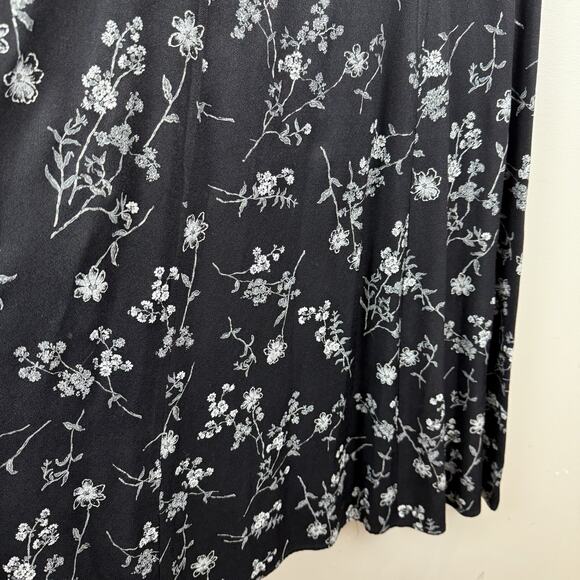 Vtg 90s Jody California Floral Midi Dress Sz 9 Black Ruffle Modest Cottagecore - Picture 3 of 11